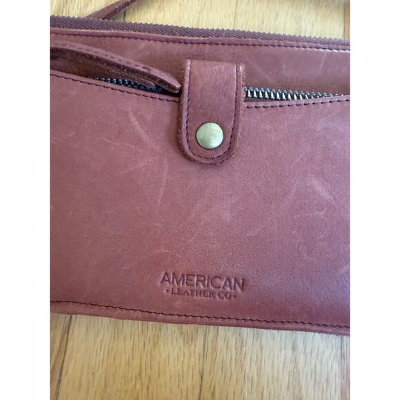 American Leather Co Womens Austin Crossbody Purse With Wallet Brandy Smooth New - Picture 2 of 10